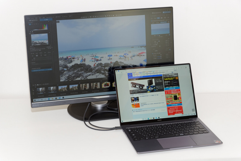ケーブル1本でデュアルディスプレイ化&MateBook 14への給電が可能