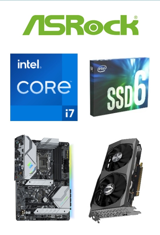 ・インテル Core i7-11700K<br>・インテル SSD 660p 1TB<br>・ASRock Z590 Steel Legend WiFi 6E<br>・ZOTAC GAMING GeForce RTX 3060 Ti Twin Edge OC