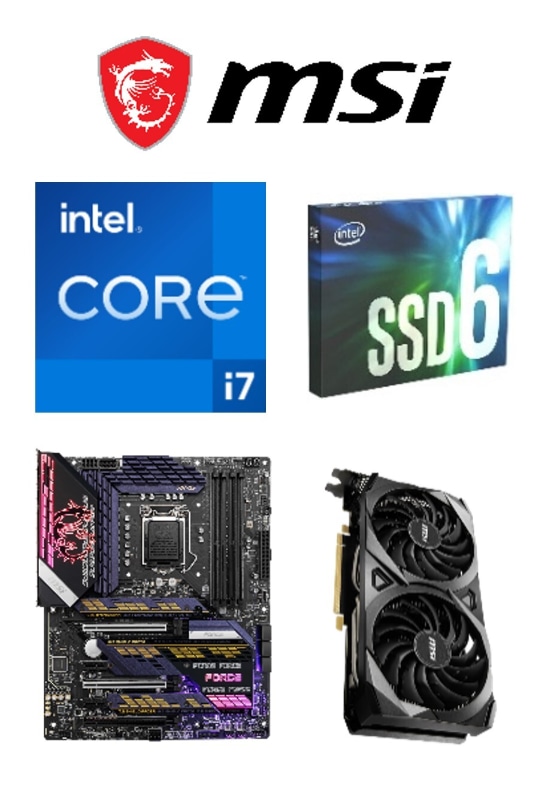 ・インテル Core i7-11700K<br>・インテル SSD 660p 1TB<br>・MSI MPG Z590 GAMING CARBON WIFI<br>・MSI GeForce RTX 3060 Ti GAMING X TRIO