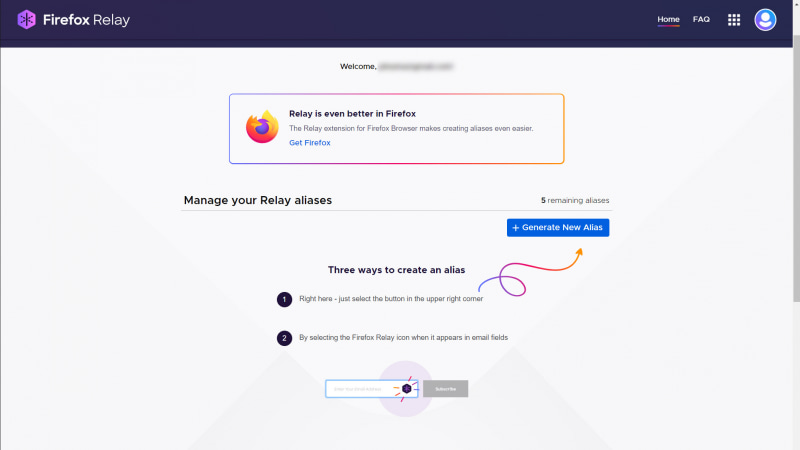 「Generate New Alias」の青いボタンをクリック