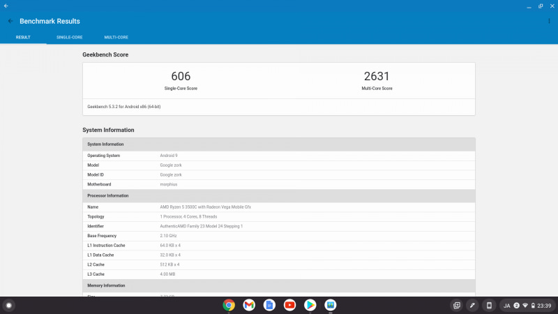 GeekBench 5の結果
