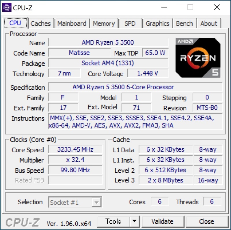 CPUはRyzen 5 3500を搭載。シングルスレッド性能とマルチスレッド性能のバランスが良く、幅広い用途を実用的にこなせる