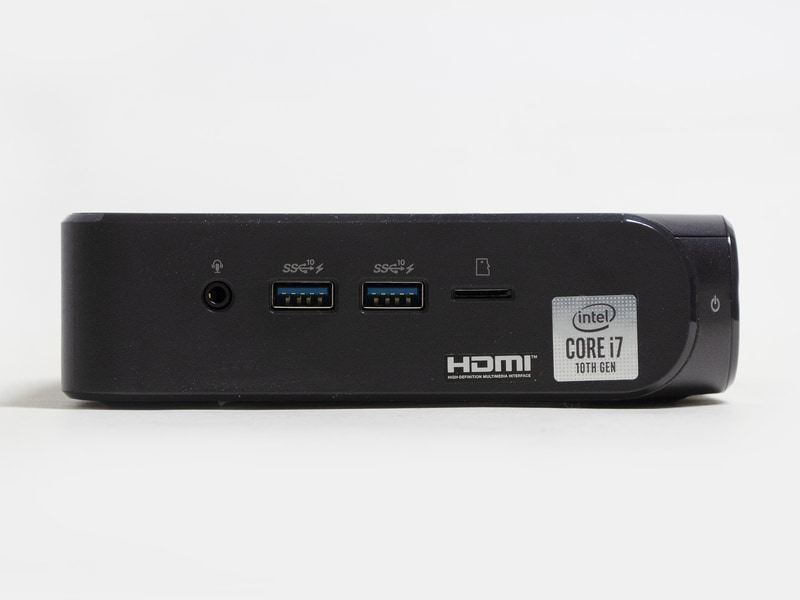 前面。音声入出力、Type-A×2、microSDカードスロット、電源ボタン