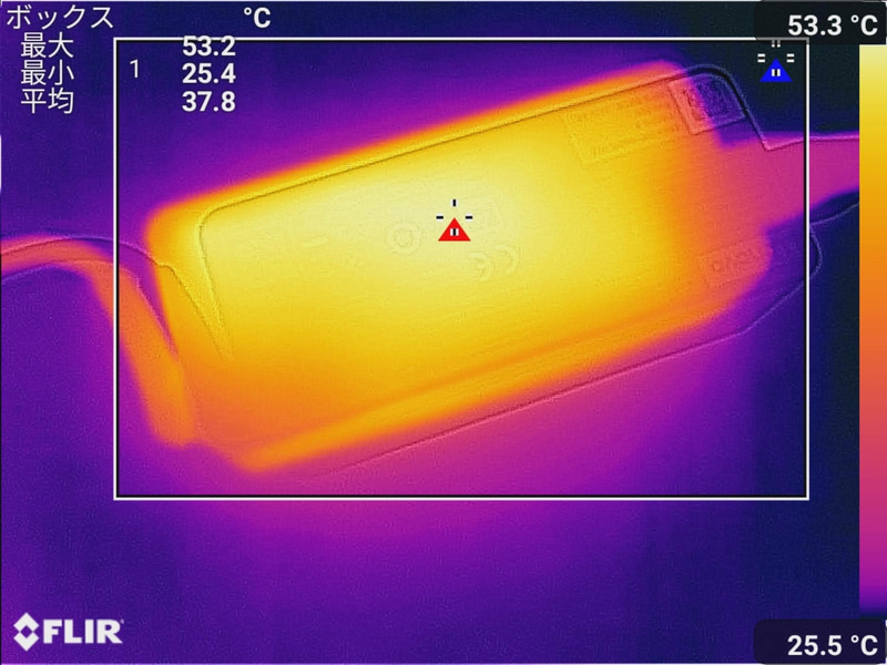 ACアダプタの最大温度は53.2℃