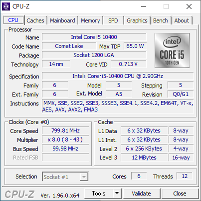 mouse DT5のCPUはCore i5-10400(6コア12スレッド)