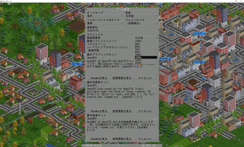 メイン設定。あまり変更するところはなさそうだが、ウィンドウ表示の場合、画面解像度は「その他」になる。ハードウェアアクセラレーションなどの設定も用意されている