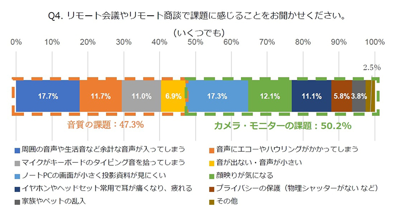 ビデオ会議/商談で課題に感じていること(複数回答可)
