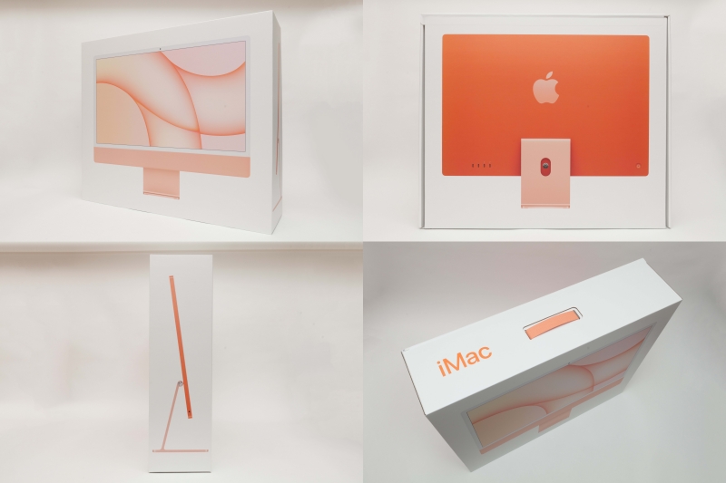 左上から前面、背面、左側面、上面。なおリサイクルの観点から、上面の持ち手は紙(木質繊維)で作られている