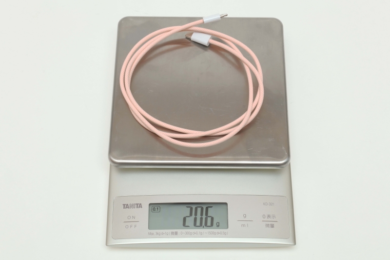USB-C - Lightningケーブルの重量は実測20.6g
