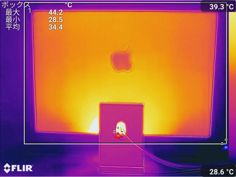 「CINEBENCH R23.200」実行中の背面の最大温度は44.2℃(室温26.5℃で測定)