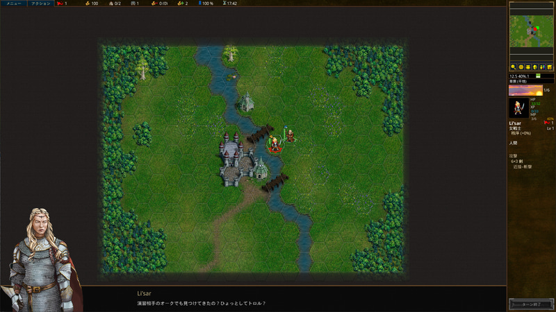 チュートリアルの女戦士「Li'sar」はかなり無骨なテイストだ
