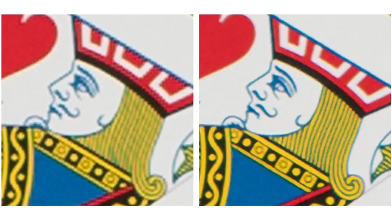 左が通常のバイキュービックリサンプリング使用時、右がスーパー解像度使用時