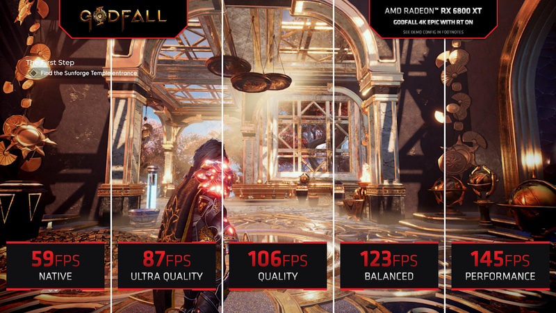 GODFALL(同)における4Kネイティブ時とFSR各プリセット適用時の比較