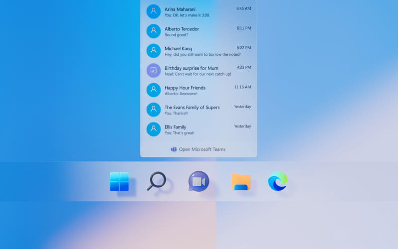 Windows 11ではTeamsがWindowsに統合されている(提供:Microsoft)