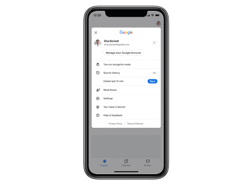 1タップで最新の15分以内の検索履歴を削除