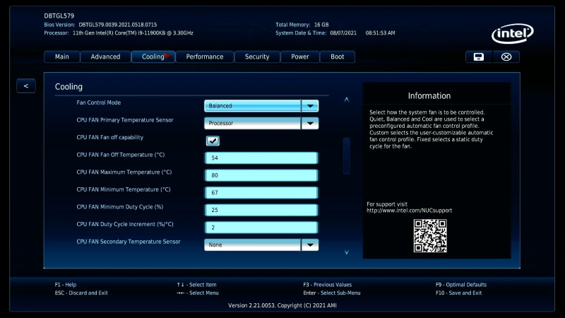 BIOSのCoolingタブの画面
