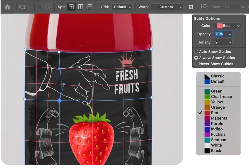 ワープの変形におけるベジェハンドル