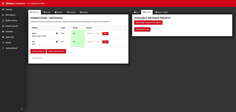 CompanionにOBSを登録したところ