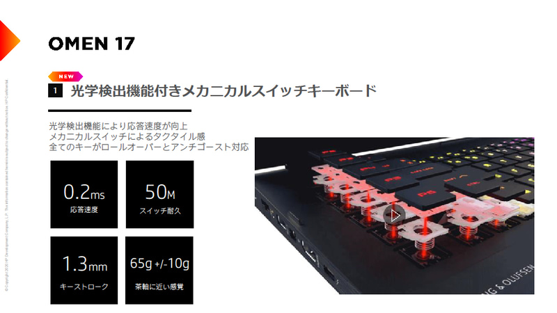 キーボードのスイッチは光学式