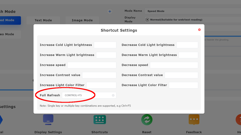 キーボードショートカットも指定できる。この画面では、画面のリフレッシュに「Ctrl+F5」を設定している