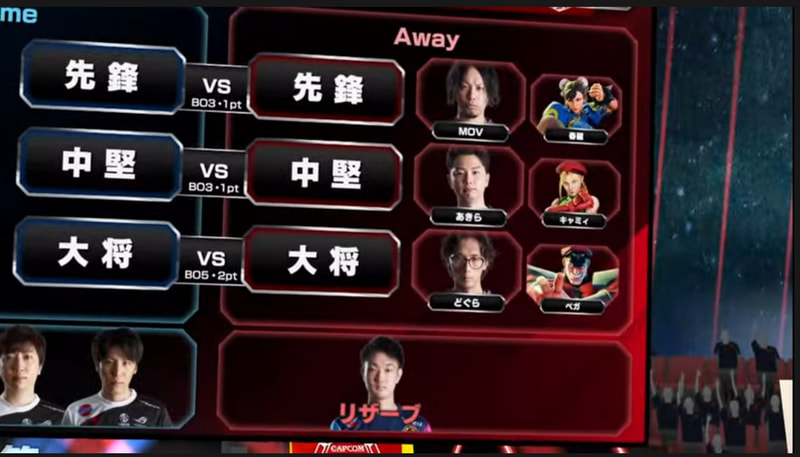 事前オーダーは先鋒MOVの春麗、中堅あきらのキャミィ、大将はどぐらのベガ