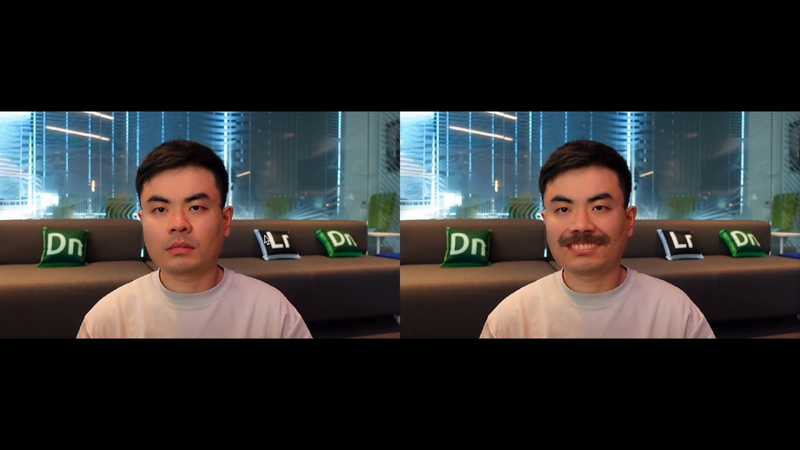 Project Morpheus。素材の動画(左)を元に、表情やひげの有無などを変えられる