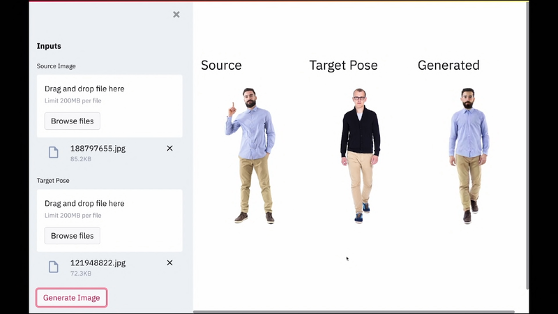 モデルとポーズの2枚の写真から、狙ったポーズの写真を生成するProject Srtike A Pose