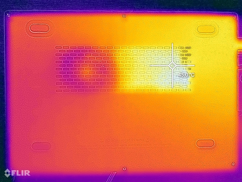 Cinebench R23実行中の表面温度。最高で46℃となった