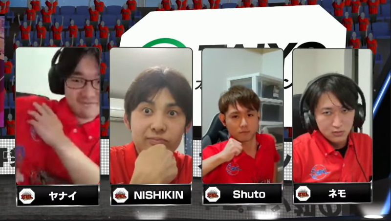 ホームのSaishunkan Sol 熊本の出場メンバーはネモ、Shuto、NISHIKIN、ヤナイ