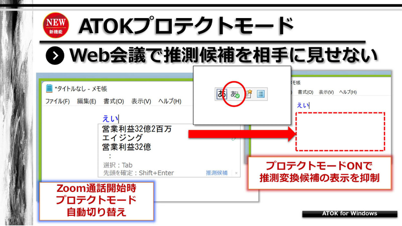 プロテクトモードにより、オンライン会議中の思わぬ情報漏えいを抑制
