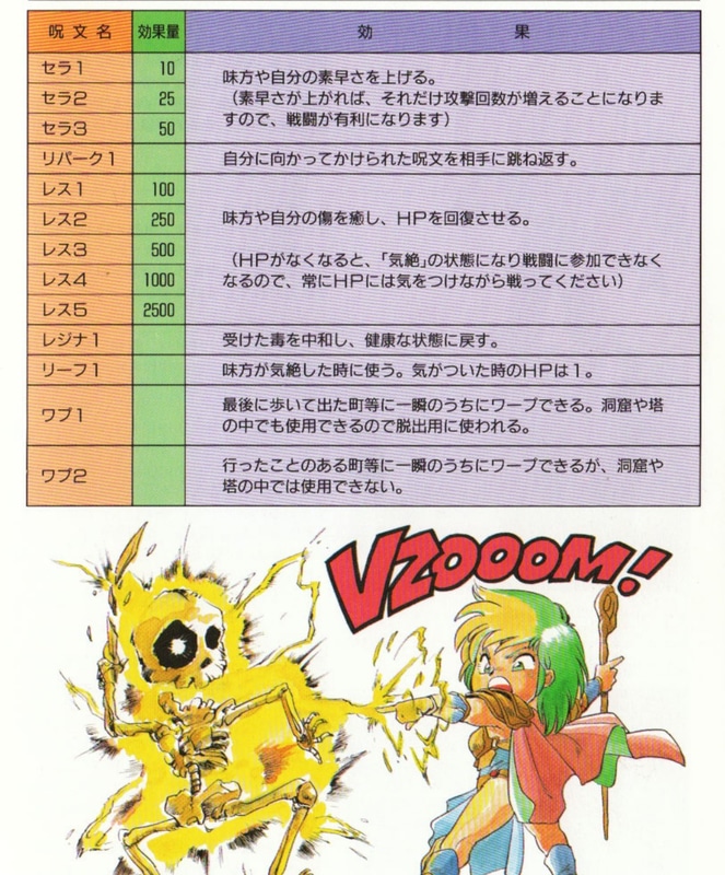 マニュアルの呪文一覧