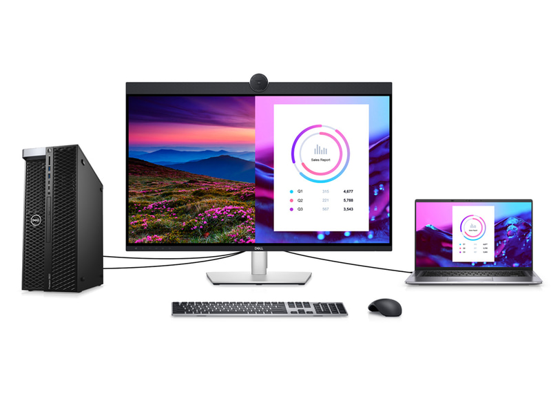 2台のPCを接続して分割表示して、KVMとして利用することもできる(写真提供:Dell)