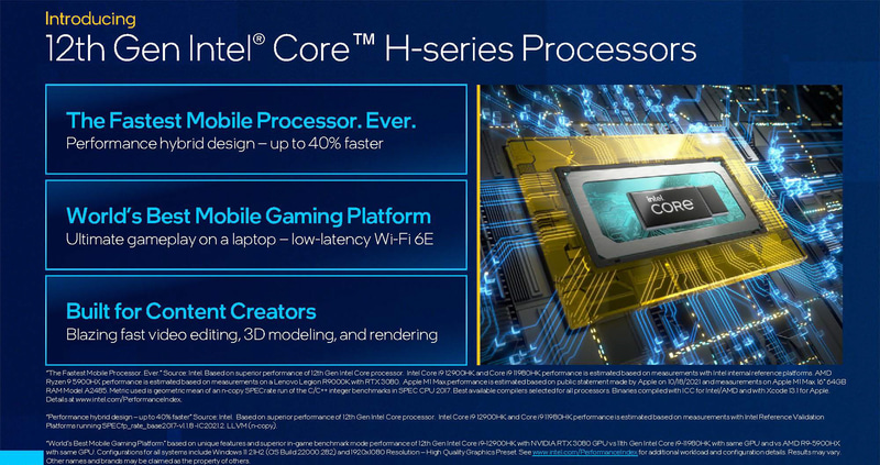 第12世代Core Hシリーズの特徴(出典:Intel CES 2022、Intel)