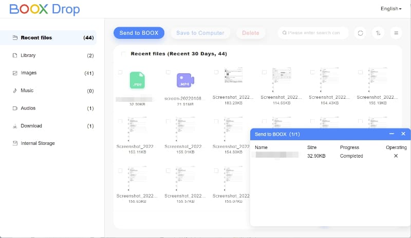 実際にPCからアクセスしたところ。BOOX本体内のファイルが表示されている