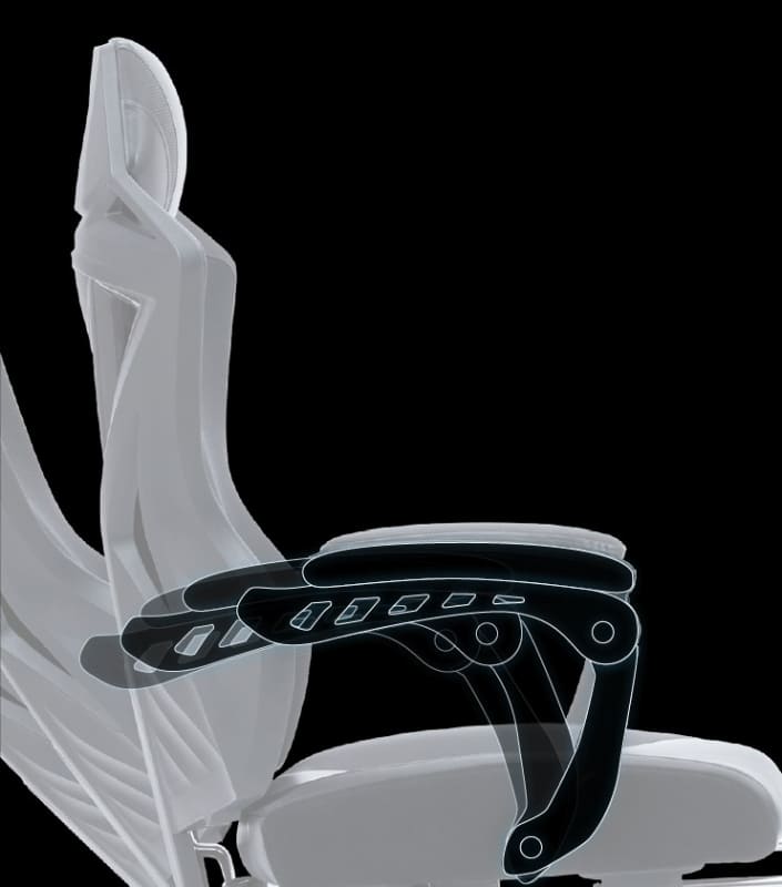 リクライニング角度に合わせてアームレストも滑動する