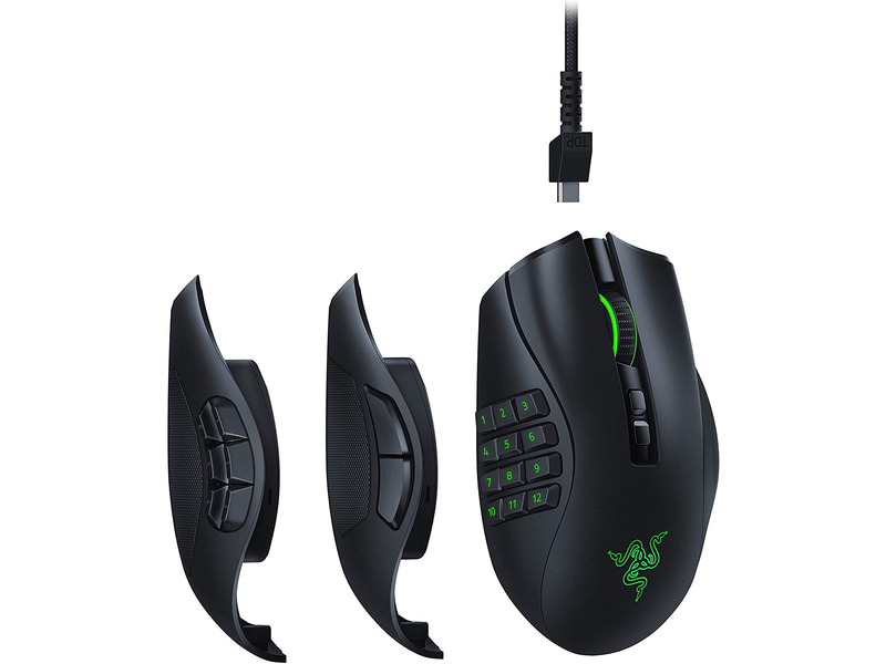 <a href="https://www2.razer.com/jp-jp/gaming-mice/razer-naga-pro">製品ページのURL</a><br>実売価格：1万8,000円前後●接続方式：無線(USBレシーバ、Bluetooth)●ボタン数：最大20●センサー：Razer Focus+ 20K DPI●解像度：20,000DPI●最大加速度：50G●最大速度：650IPS●ポーリングレート：不明●駆動時間：約100時間(USB充電、2.4GHzワイヤレス接続時、ライティングなし)●サイズ：74.5×119×43mm●重量：117g(12ボタン サイドプレート装着時)