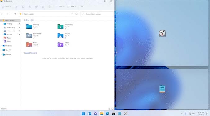 ウィンドウをスナップする際、フォーカスしていないウィンドウにアプリアイコンを表示