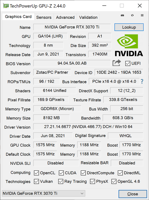 GPU-Zによるビデオカードスペック