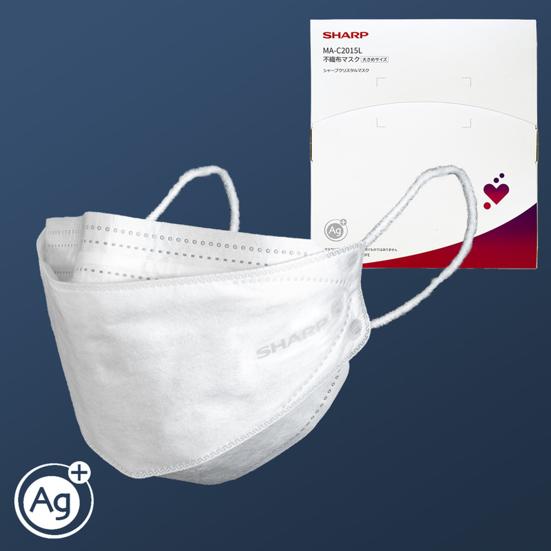 シャープクリスタルマスク(大きめサイズ)。15枚入りパッケージで価格は1,980円、毎月届く定期便サービスは月額1,880円