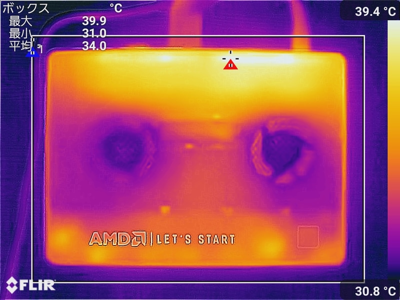 「FINAL FANTASY XV BENCHMARK」実行中の本体天面の最大温度は39.9℃(室温29.9℃で測定)