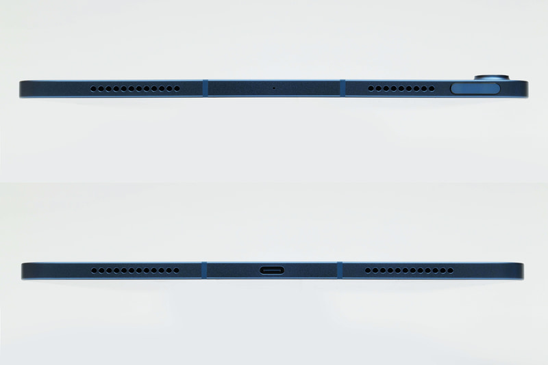 本体上部(上)にはスピーカー、マイク、トップボタン/Touch IDセンサー、本体下部(下)にはUSB-C(充電、DisplayPort、USB 3.1)、スピーカーを用意