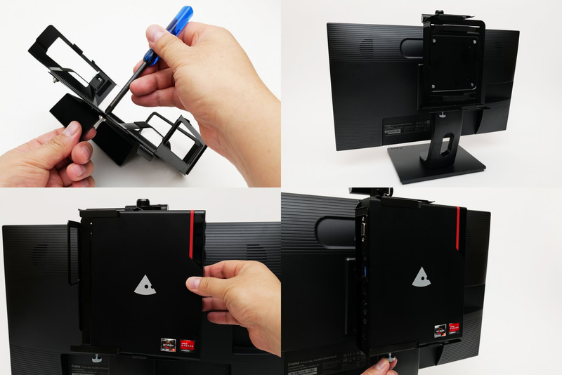 ディスプレイ背面へのmouse CT6の取り付け作業は5分もあれば完了。スマートなケーブルの配線のほうが難易度は高いぐらいだ