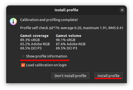 完了するとこのようなパネルを表示。U2414Hは古いモニターなのでsRGBカバー率89.3%……こんなものだろう
