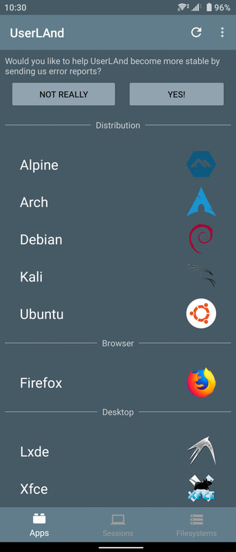 UserLAndアプリを起動 / Ubuntuを選ぶ