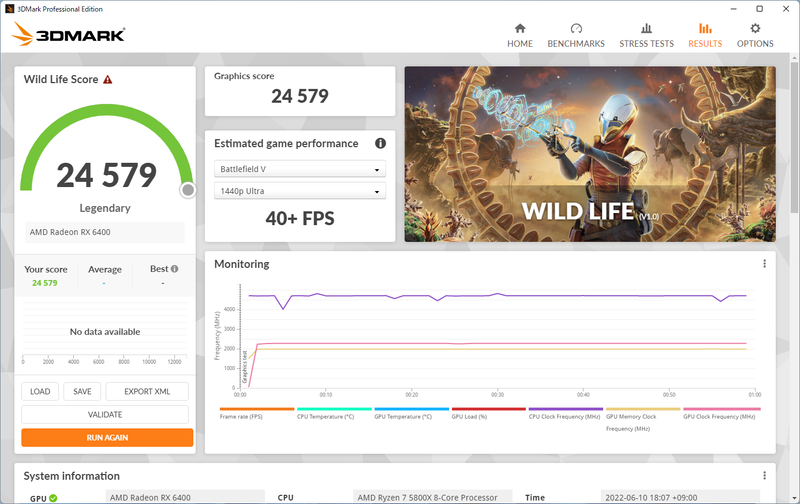 3DMark「Wild Life」。スコアは24,579