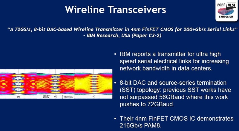 IBMが開発した72Gサンプル/s、8bitのD-A変換器をベースとする有線シリアルリンク用送信回路(論文番号C3-2)。2022年5月31日(米国時間)に米国のVLSIシンポジウム実行委員会がオンライン開催した報道機関向け説明会の発表スライドから