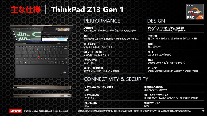 ThinkPad Z13 Gen 1の主な仕様