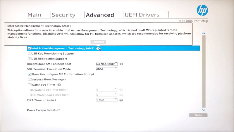 インテルvProテクノロジーはUEFI設定から有効/無効の切り換え可能