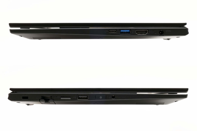 右側面にはUSB 3.1 Type-C(映像出力、USB PD対応)×1、USB 3.1×1 、HDMI×1、電源端子、左側面にはセキュリティロックスロット×1、Gigabit Ethernet×1、microSDカードリーダ×1、USB 2.0×1、電源ボタン、3.5mmコンボジャック×1を用意