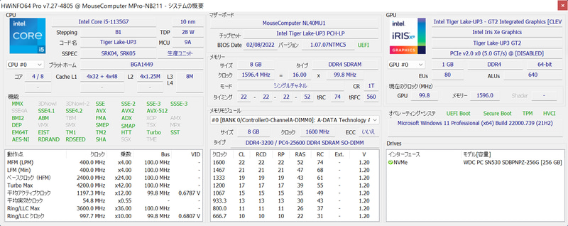 「HWiNFO64 Pro」で取得したシステムの概要